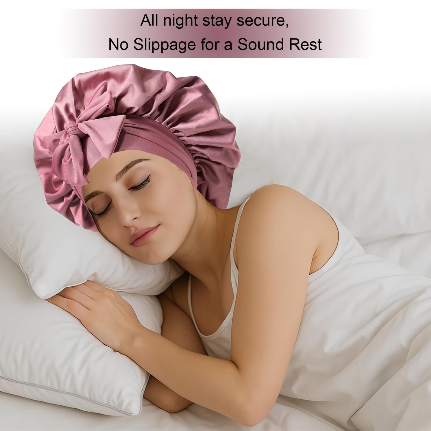 Silk Bonnet for Women, Satin Bonnet for Sleeping, Large Sleep Cap with Elastic Tie Band for Curly Hair (Bean Paste Pink) Beauty and Personal Care Confvrter