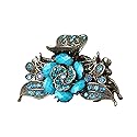 Women Retro Rose Flower Hair Claw Imitation Turquoise Fancy Jaw Clips Pins Fashion Alloy Rhinestone Hair Catch Barrette Hair Updo Grip Hair