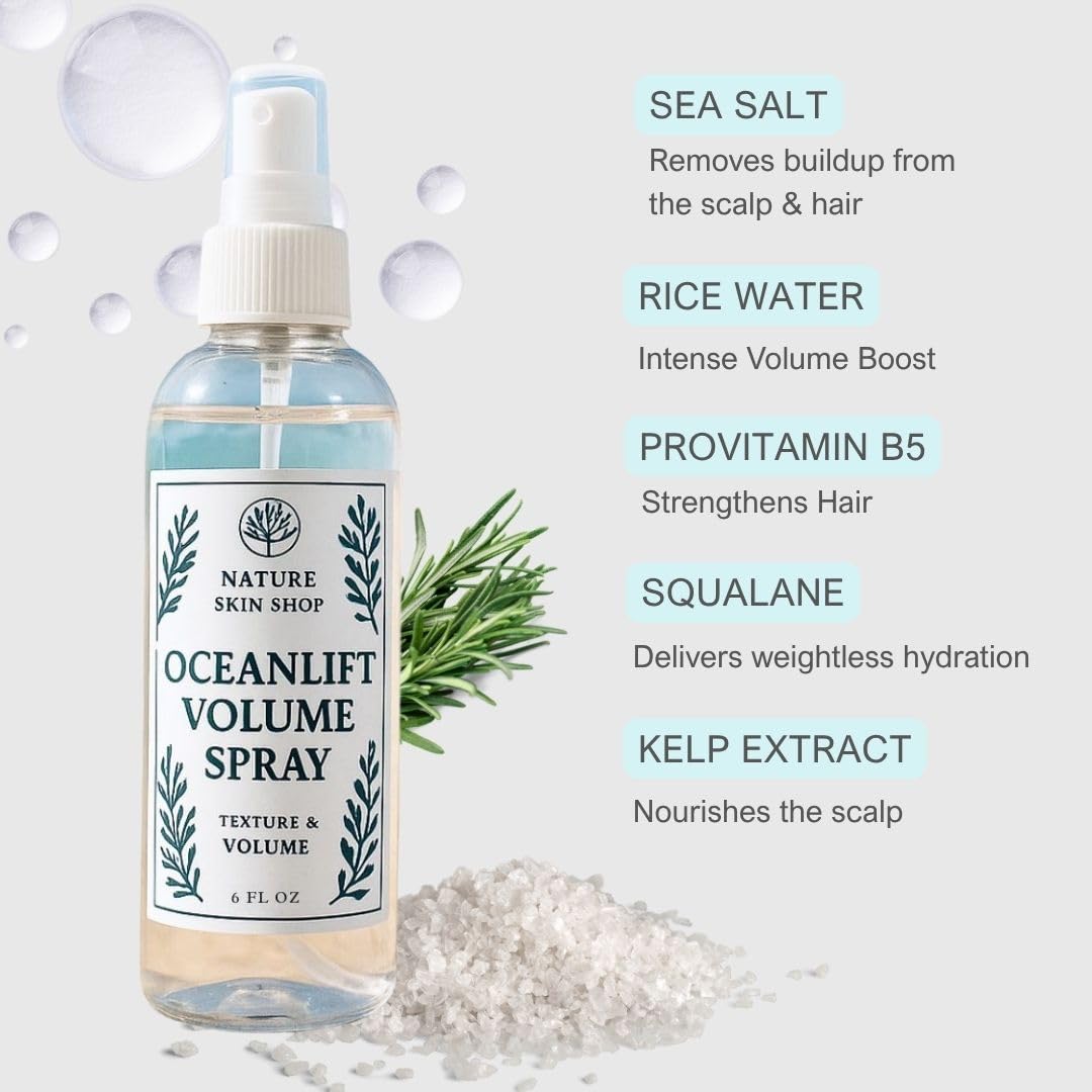 Nature Skin Shop Voluminous Hair System, 3-Piece Shampoo, Conditioner & OceanLift Spray Set for Instant Volume & Body, Thickening for Fine, Flat