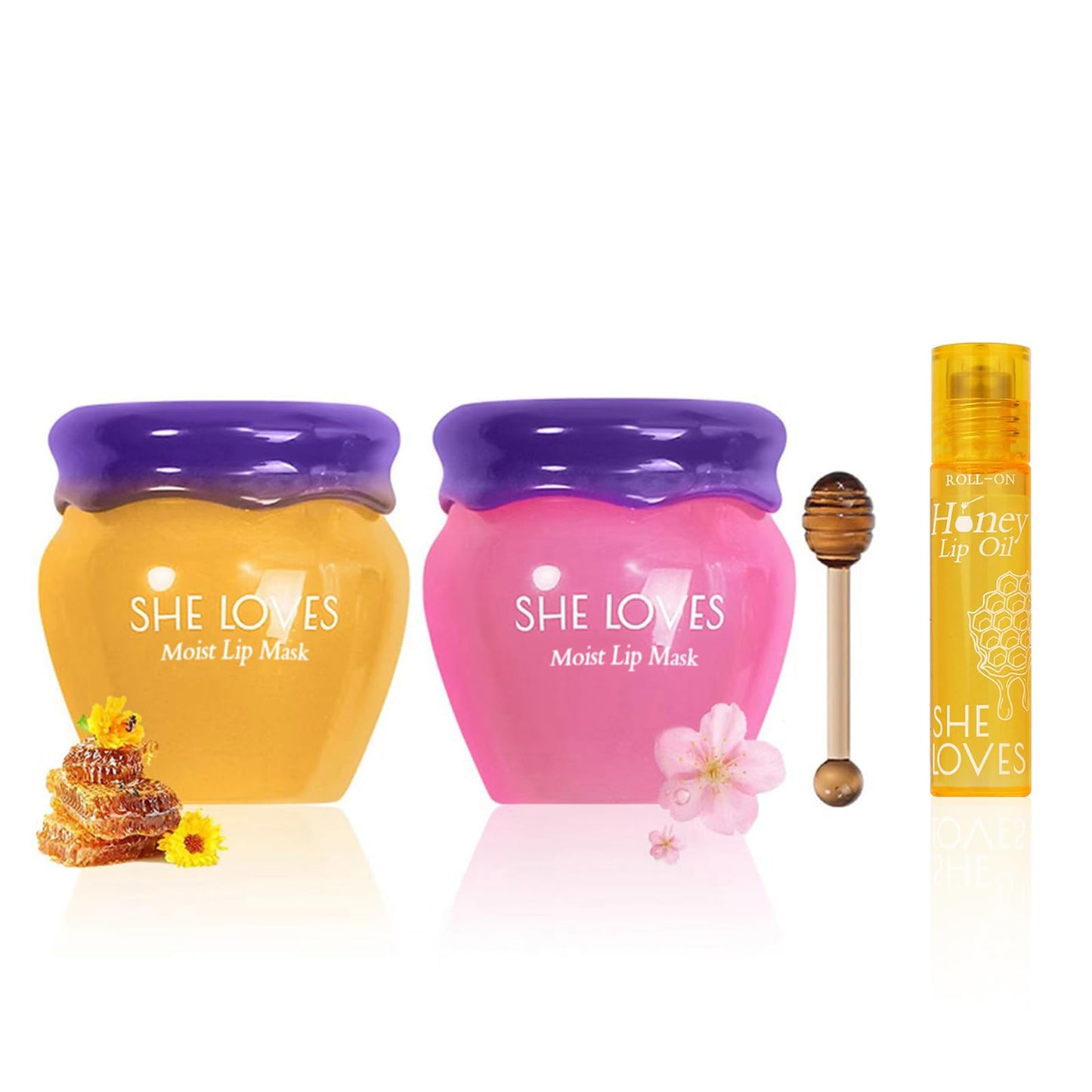 2PCS Lip Mask Overnight, Honey&Sakura Day and Night Repair Sleeping Lip Balm, Fade Lip Lines Bee Balm, Hydrating &Prevention Dry and Crack Lip Scrubs