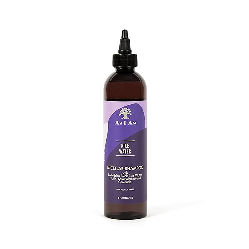 As I Am Rice Water Shampoo 8 oz - with Forbidden Black Rice, Saw Palmetto, Biotin - Gentle Cleanser - Moisturizing - Vegan & Cruelty Free - Sulfate