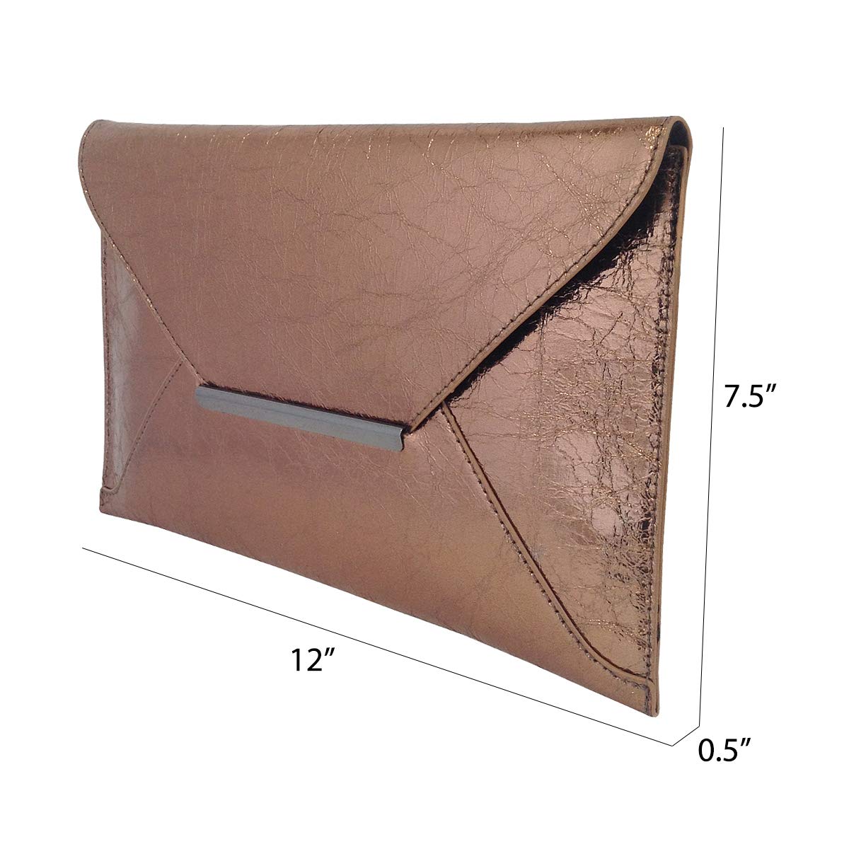 JNB Crushed Metallic Envelope Clutch, Bronze