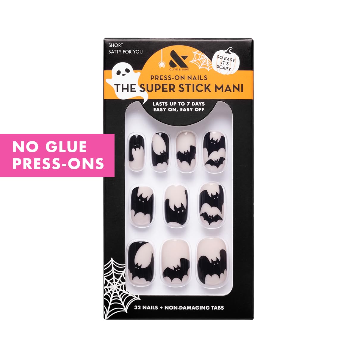 Olive & June Super Stick Mani Press-On Nails | Short Squoval | No Glue Needed | 32 Tab Nails, 16 Sizes, Last Up To 7 Days| Non-Toxic, Easy On-Off Beauty & Personal Care Olive & June