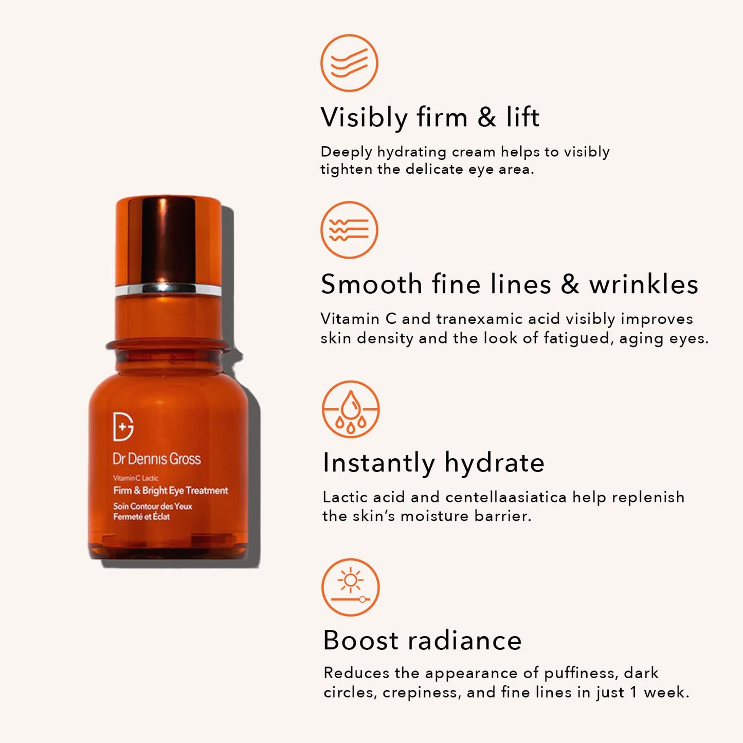 Dr. Dennis Gross Vitamin C Lactic Firm & Bright Eye Treatment | Silky, Lightweight, Fast-Absorbing Treatment to Improve Puffiness, Dark Circles,