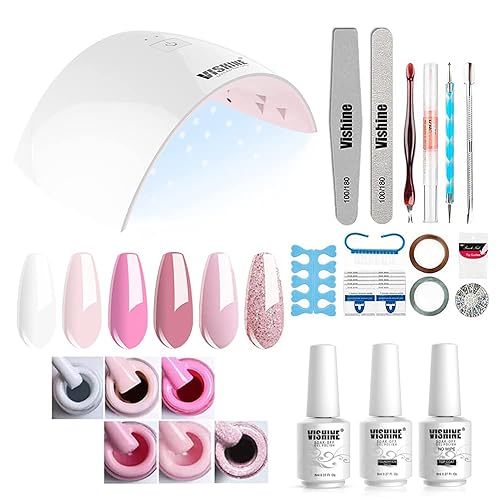 Gel Nail Polish Starter Kit - 6 Colors Gel Polish Set Base Top Coat, 36W LED Nail Dryer Lamp with Full DIY Gel Manicure Nail Tools by Vishine 8ml