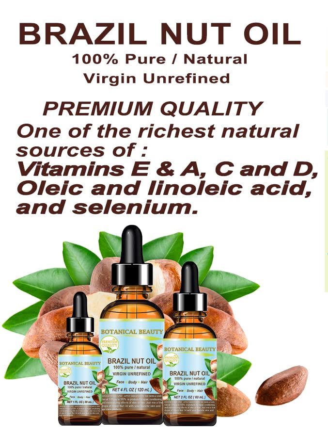 Botanical Beauty BRAZIL NUT OIL Bertholletia Excelsa WILD GROWTH RAW Brazilian 100% Pure Natural Virgin Unrefined for FACE, SKIN, BODY, HAIR, NAILS