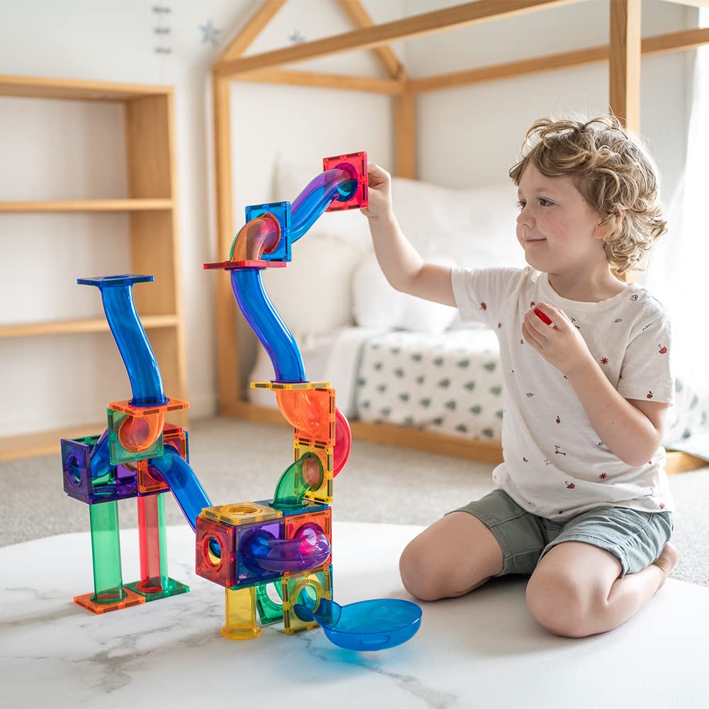 Learn & Grow 88pcs Magnetic Marble Run Expansion – STEM Marble Race Track & Magnet Tile Accessories for Kids Ages 3+ Construction Toy