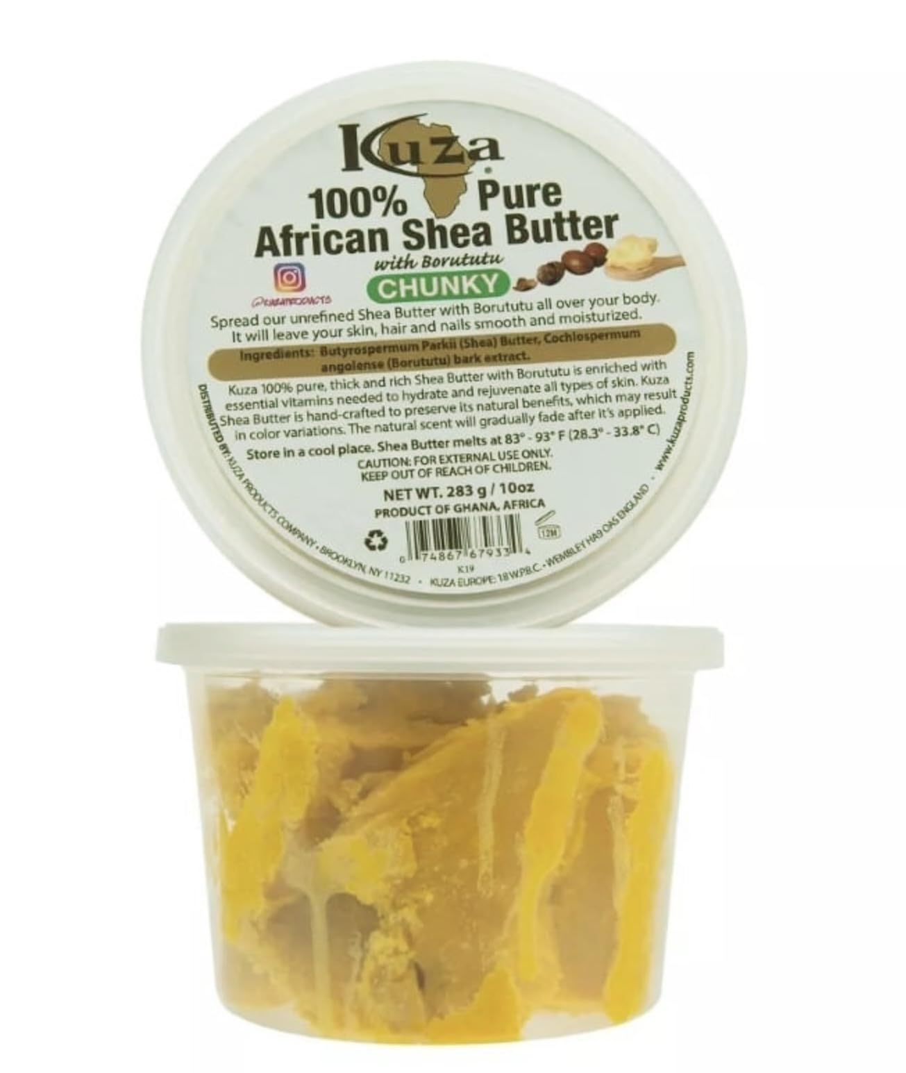 Kuza 100% Pure African Shea Butter with Borututu, Chunky Yellow, 10 oz