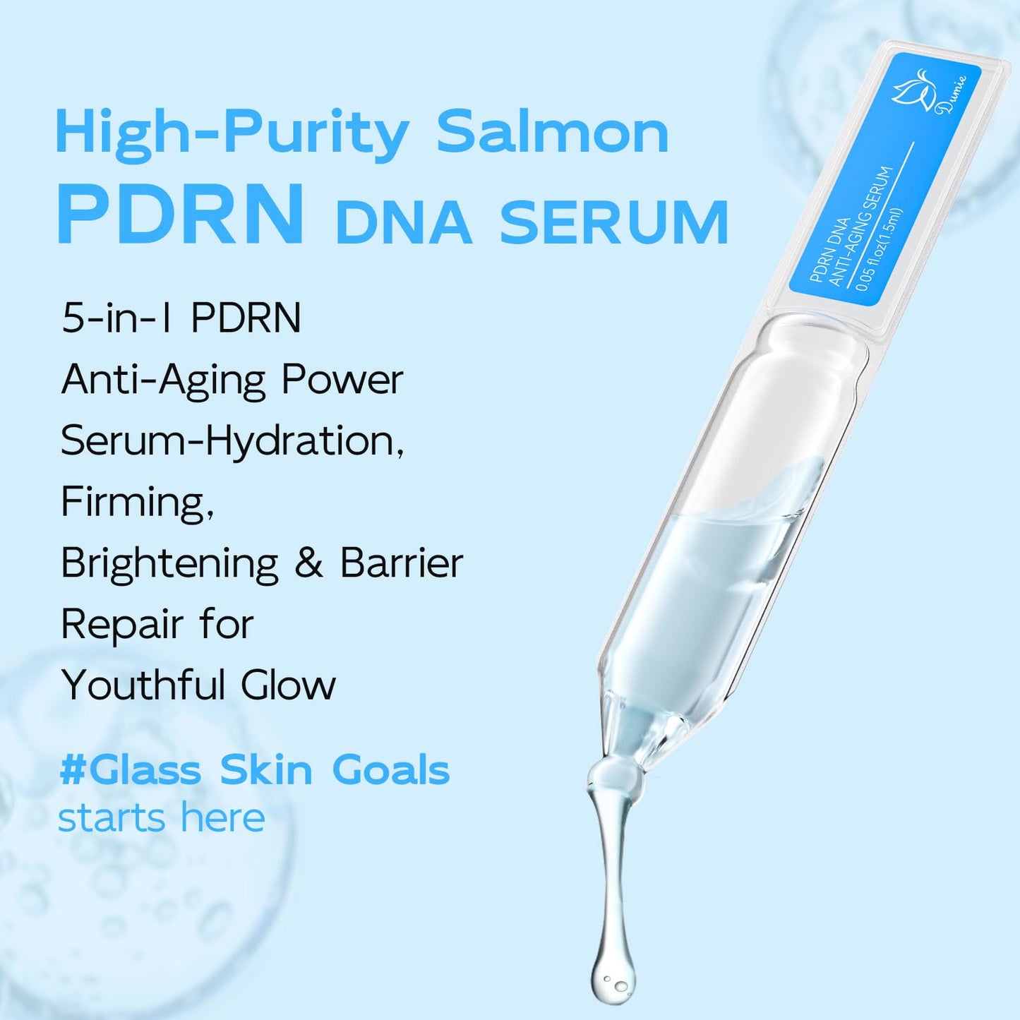 Salmon DNA PDRN Anti-Aging Serum, 5000ppm Salmon Egg DNA Ampoule, 2000ppm Collagen, Glutathione, Niacinamide & 6 Hyaluronic Acids, Korean Skincare