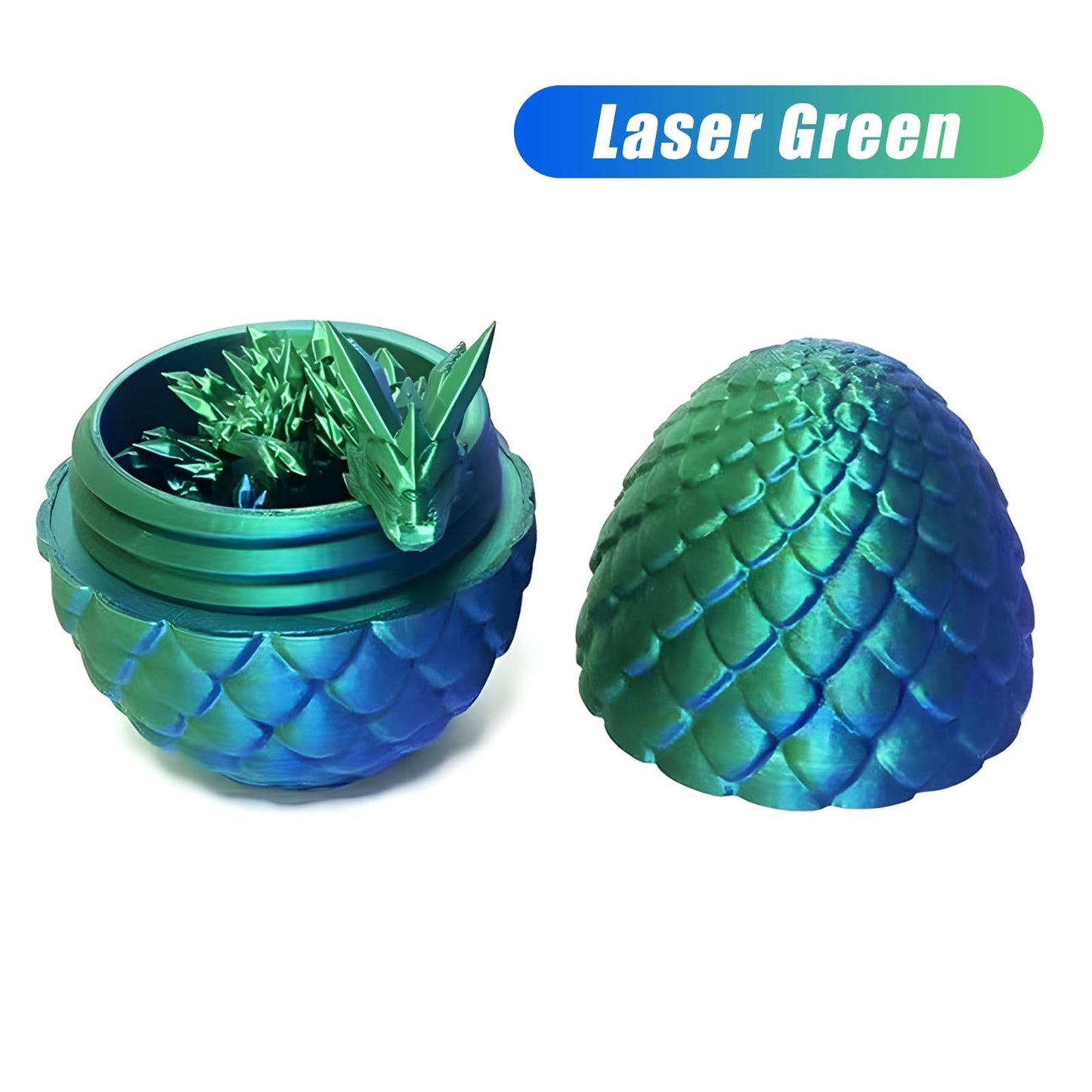 3D Printed Dragon with Surprise Egg – Dinosaur Egg Fidget Toy for Kids, Birthday, Halloween & Christmas Gift Decoration (Green)