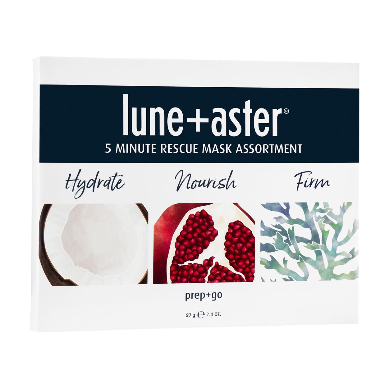 Lune+Aster 5 Minute Rescue Mask Assortment Trio | 3 Sheet Mask Set - Hydrate, Firm, And Nourish