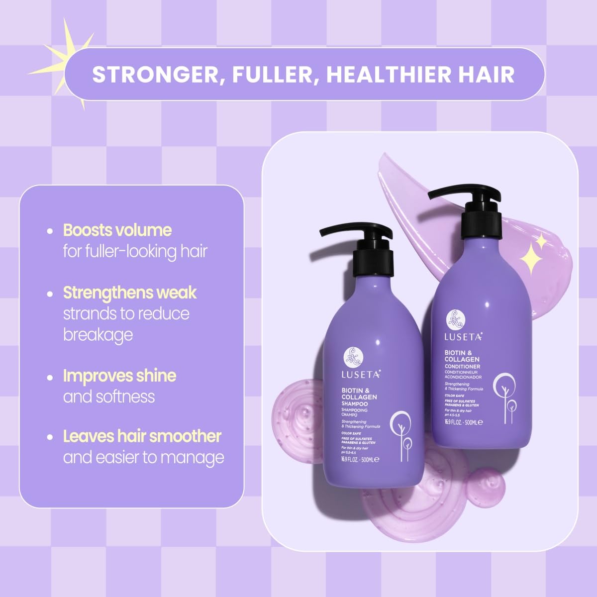 L LUSETA Biotin & Collagen Shampoo & Conditioner Set (2 x 33.8oz) - Thickening for Hair Growth, Infused with Argan Oil to Repair Dry, Damaged Hair