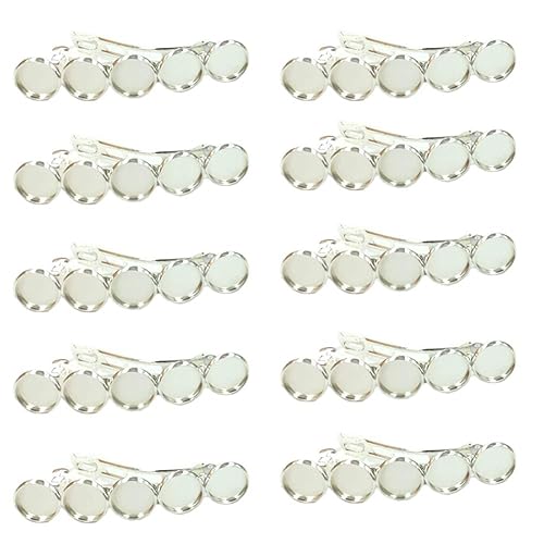 10 Pieces Metal Hair Clips with Round Tray Bases Fit 12mm Hair Clip Cabochon Settings, Silver Barrettes with Blank Trays for DIY Hair Accessories