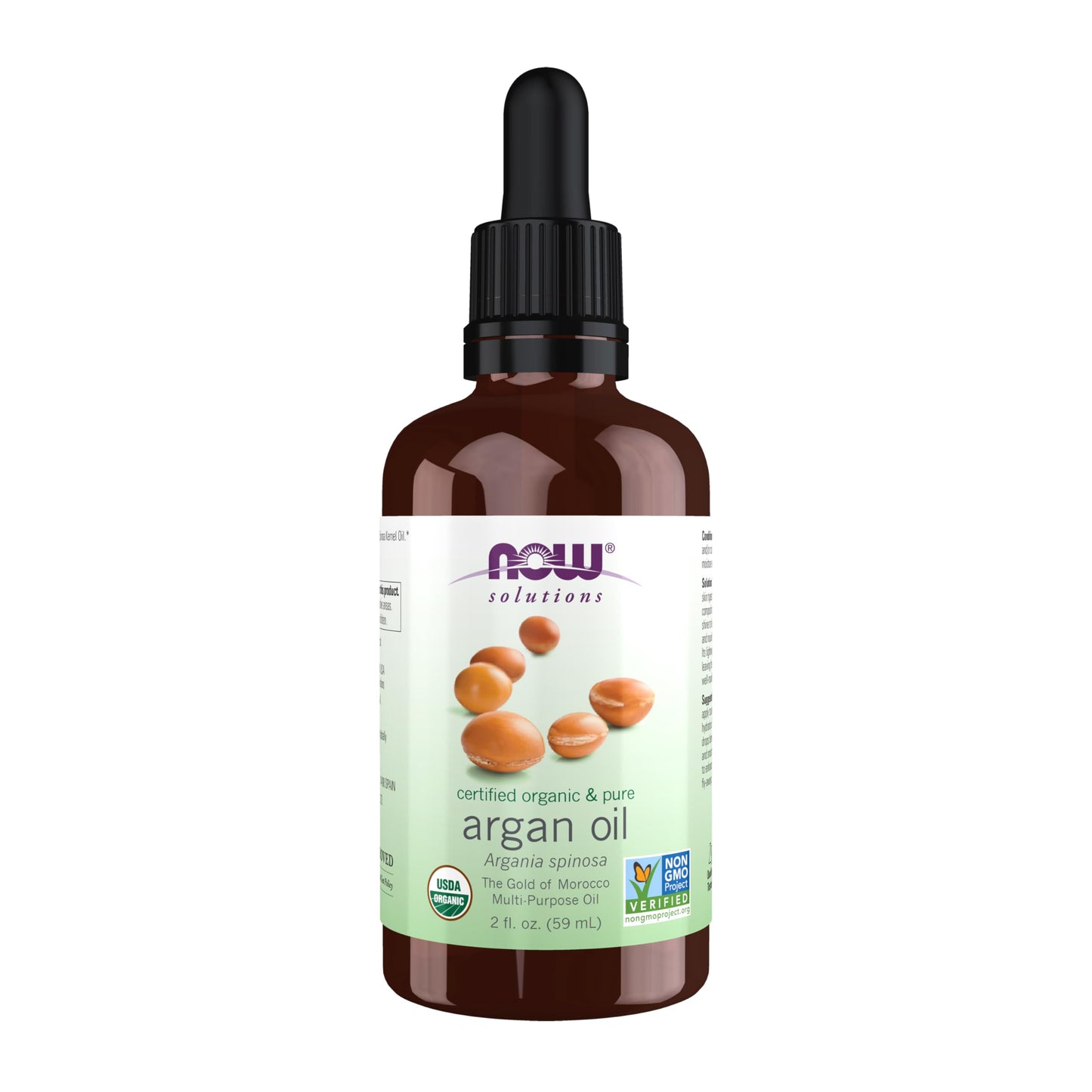 NOW Foods Solutions, Organic Argan Oil, Certified Organic and 100% Pure, "Gold of Morocco" Multi-Purpose Oil, 2-Ounce