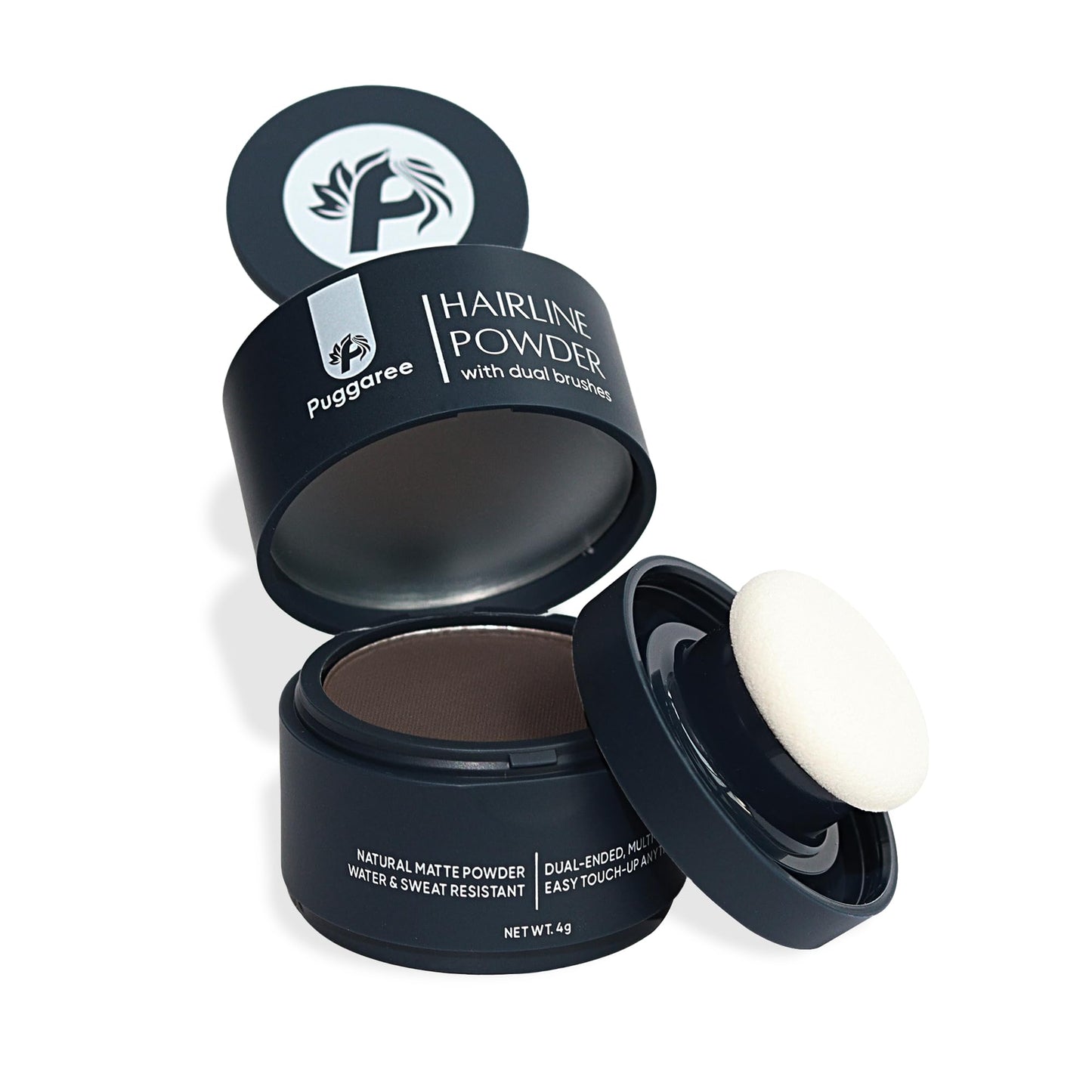 Puggaree Dual Ended Hairline Powder for Root Touch Up and Grey Coverage - Water & Sweat Resistant, Long-Lasting ?#01 Dark Brown?