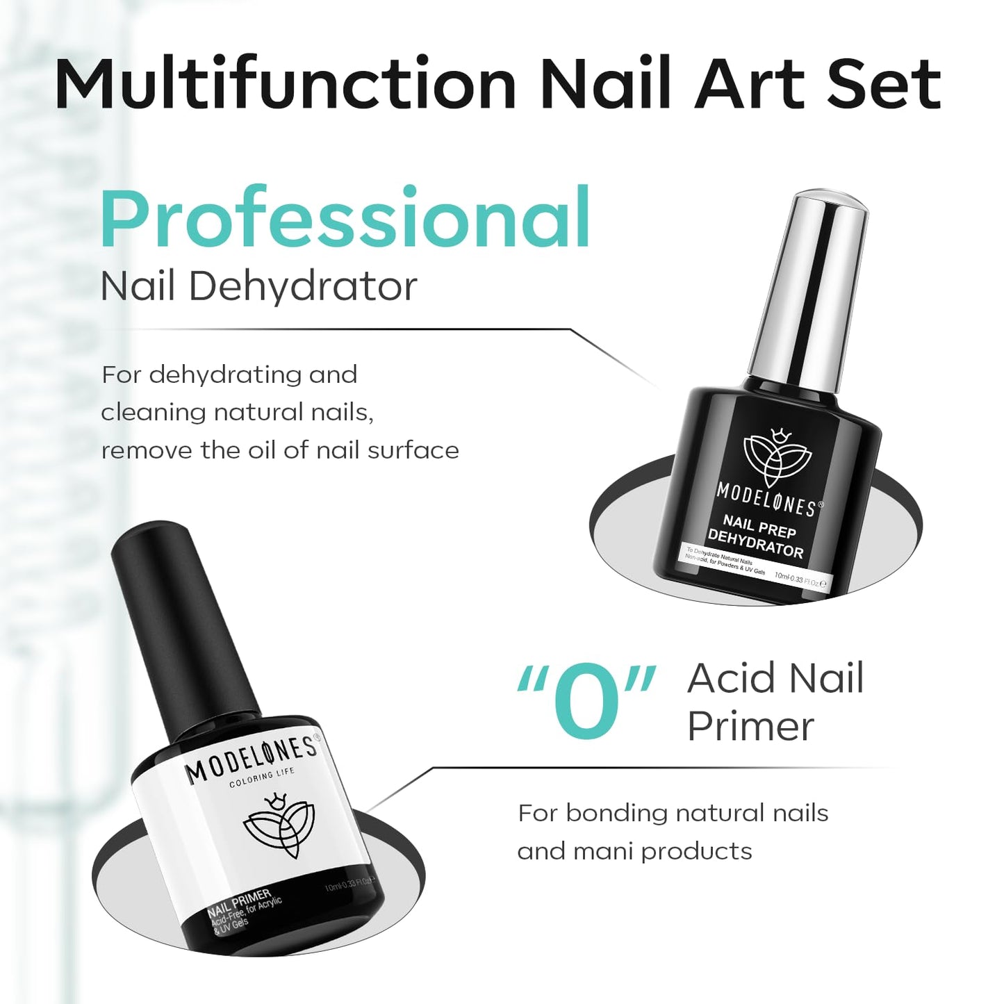 modelones Nail Dehydrator and Primer with Gel Base & Top Coat Set, Acid Free Acrylic Supplies Primer Glossy Gel Nail Polish Nail Thickening Solution Beauty and Personal Care modelones