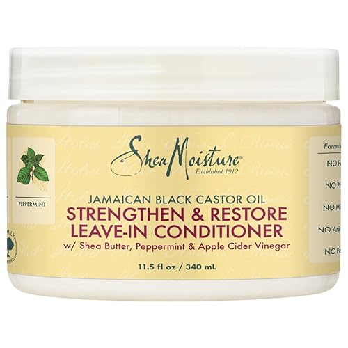 Shea Moisture Leave in Conditioner, 100% Pure Jamaican Black Castor Oil Strengthen & Restore for Healthy Hair Growth, Vitamin E, Curly Hair Products