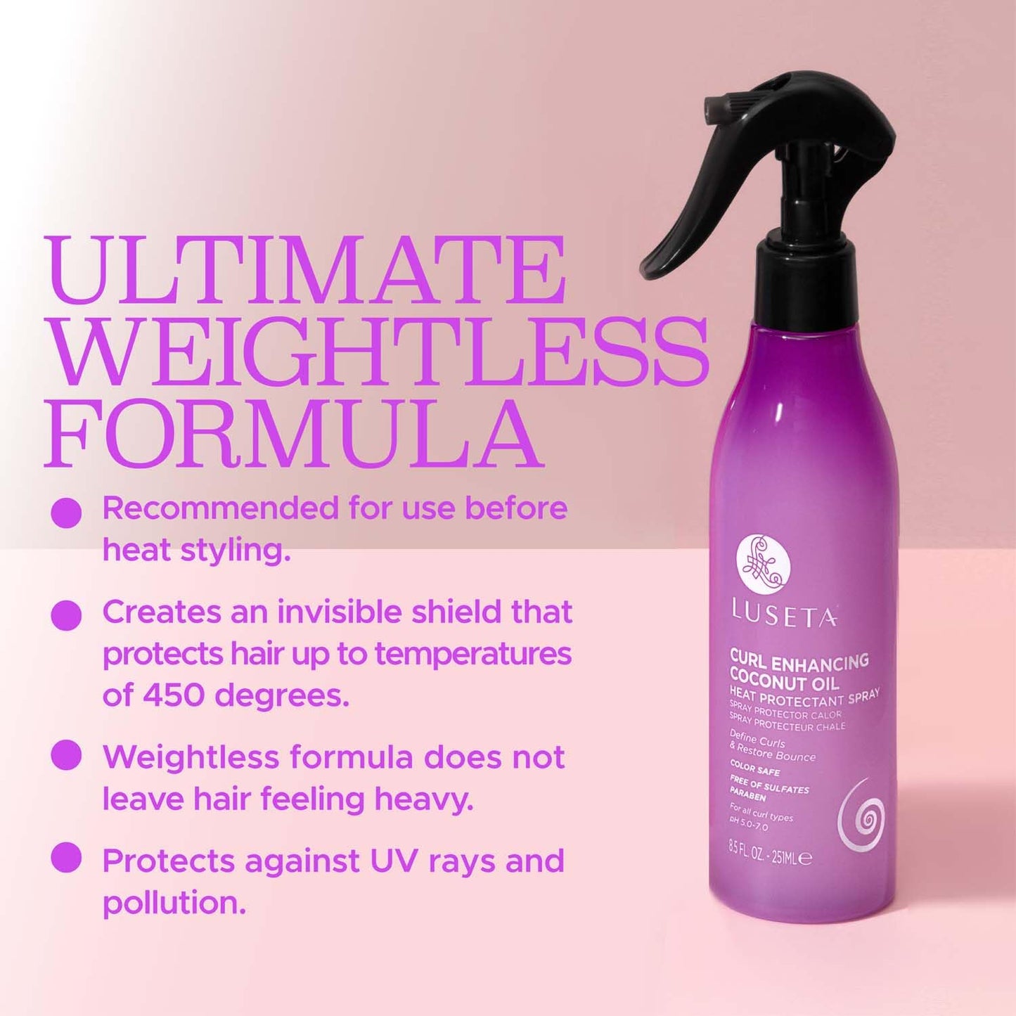 Luseta Curl Enhancing Heat Protectant Spray Define Curls & Resotre Bounce for Curly and Wavy Hair,Protect Hair from Heat Damage,Frizz-Free for Women