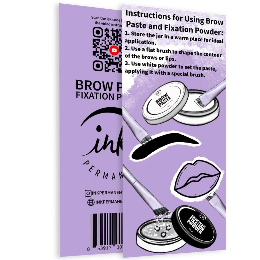 Ink Permanent Eyebrow Mapping Kit with Setting Powder, Eyebrow Brush and Brow Paste, Brow Mapping Tool, White Paste for Outlining & Fixation Powder…