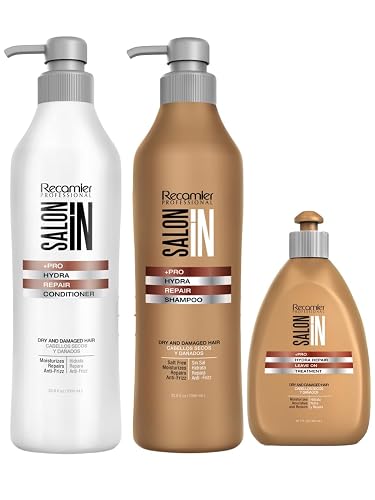 Salon In by Recamier | Hydra Repair Kit - Shampoo, Conditioner (33.8 fl oz Each) & Leave-In (10.1 fl oz) | Dry And Damaged Hair