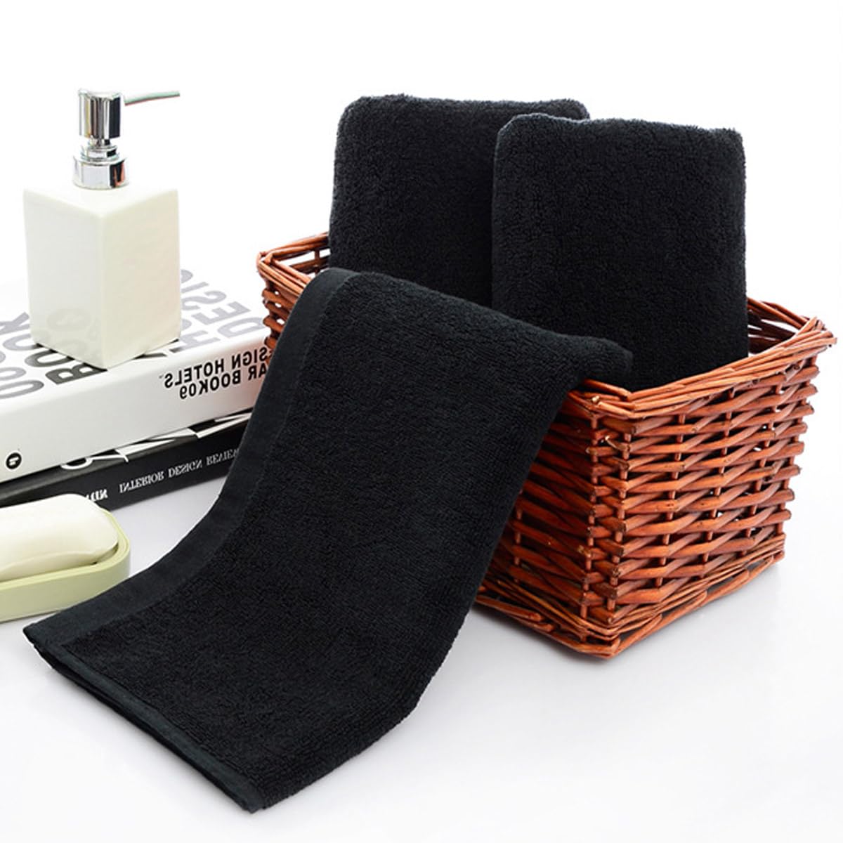 JININQ Premium Black Hand Towels 100% Cotton 700 GSM 14 x 29 inches (2-Pack)