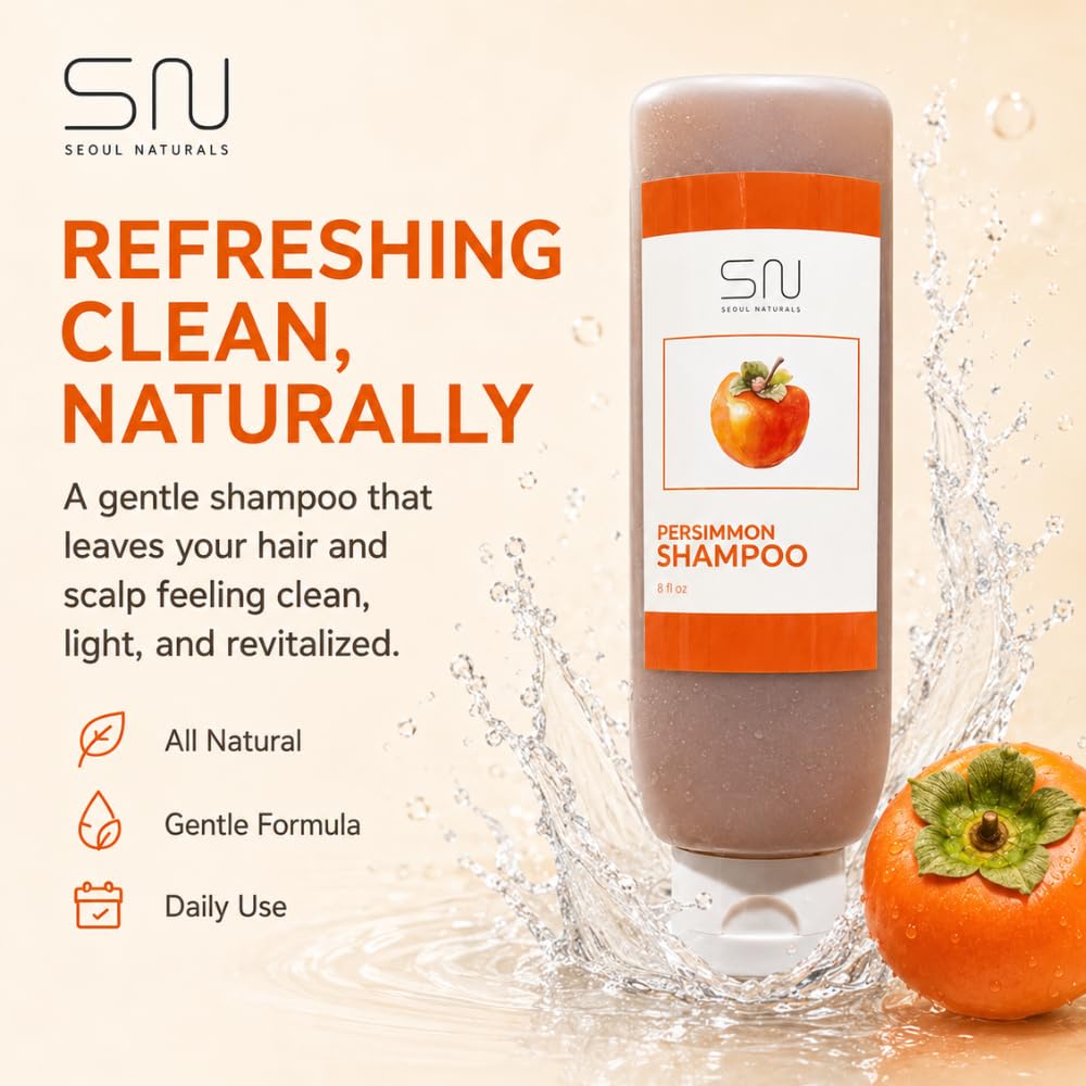 Seoul Naturals Persimmon Shampoo and Conditioner Set, Deodorizing and Nonenal Odor Eliminating, All Natural Ingredients, k beauty inspired, 16fl oz, 2