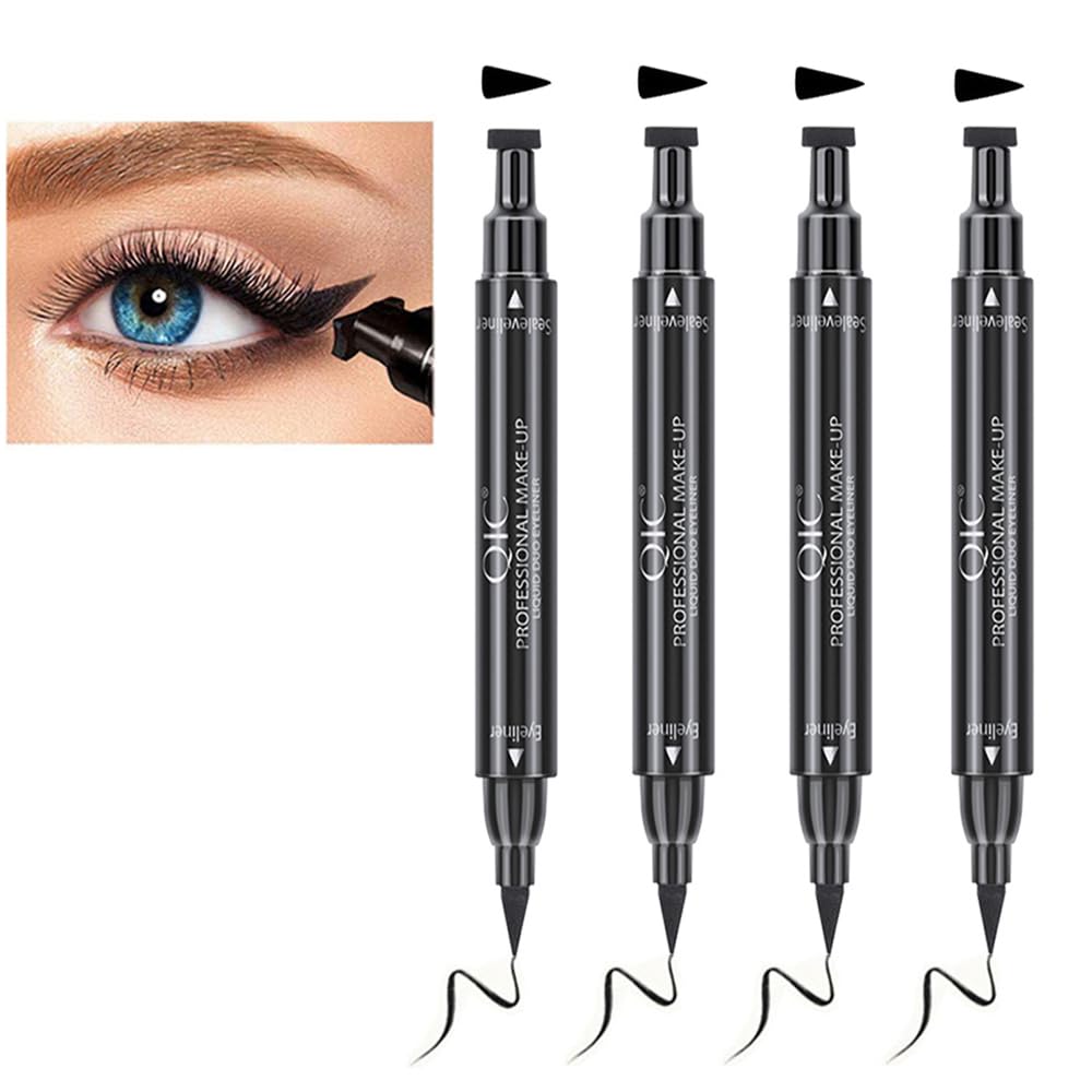 Linble Winged Eyeliner Stamp Set, 4 PCs Dual-ended Eyeliner Pens with Felt Tip & Wing Stamp, Long Lasting and Smudge Proof Eye Makeup for Women