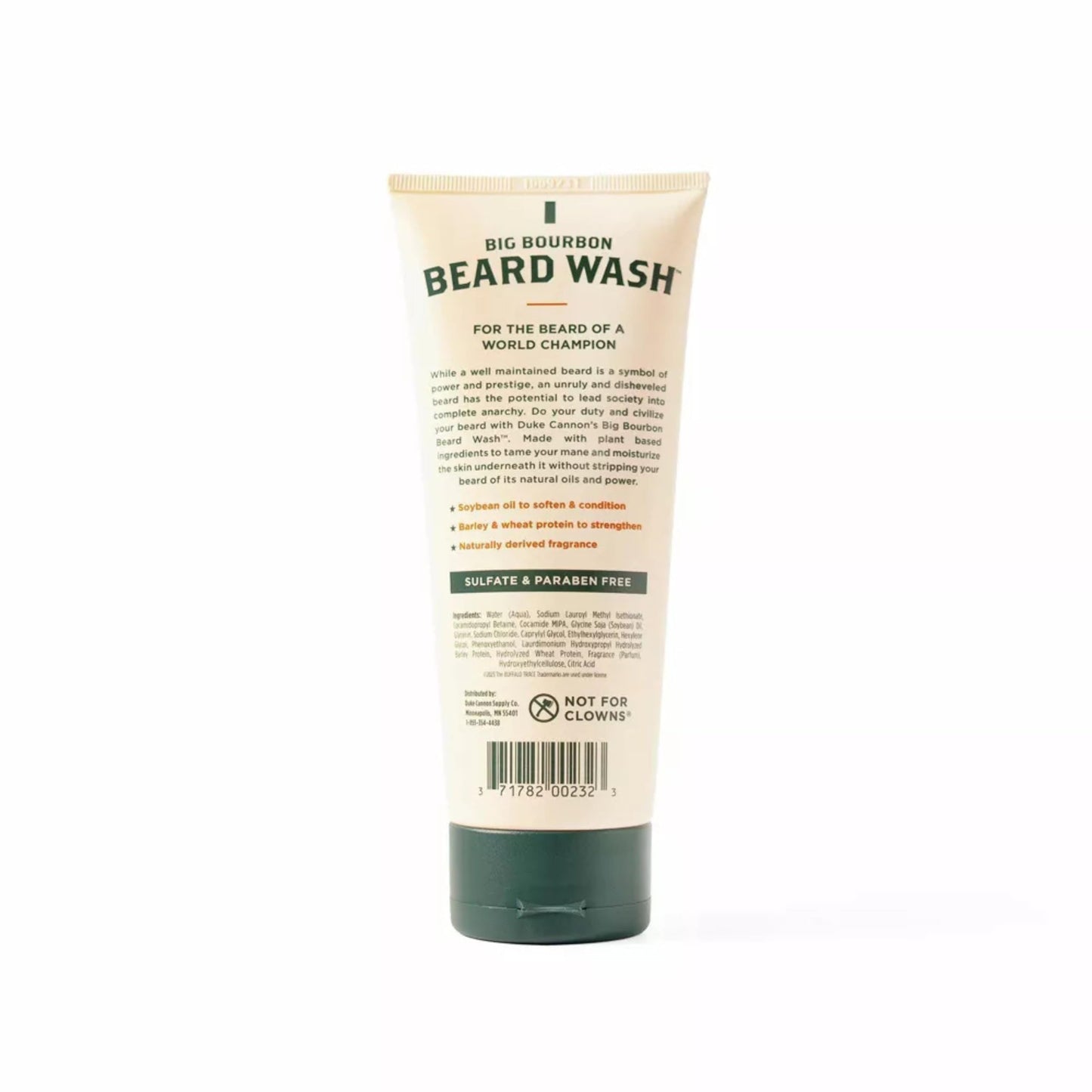 Duke Cannon Big Bourbon Beard Wash, 6oz - Hydrating Beard Cleanser with Hops Extract, Soybean Oil & Barley Protein - Woodsy Oak Barrel Scent, SLS