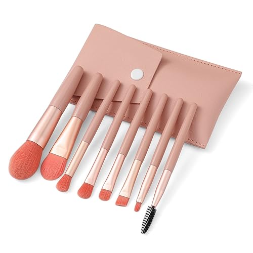 Liasun Travel Makeup Brush Set 8PCS Mini Size Premium Synthetic Fiber Foundation Blush Concealer Eyebrows Eye Shadow Angled brush Lip Make up Brush