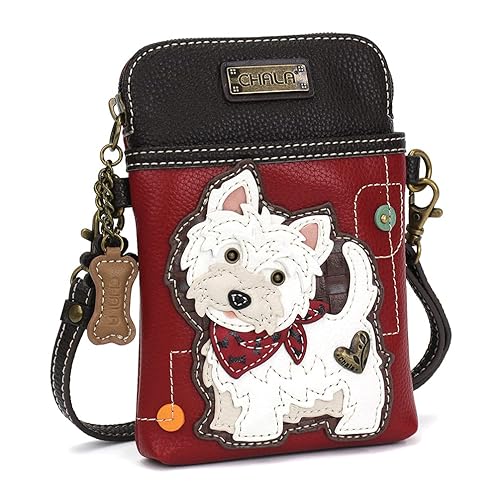 Chala Group Dog CellPhone Crossbody Handbag, Dog Mom, Chala Westie Highlander Terrier Lovers Cross-body Phone Purse with Adjustable Straps (Red…