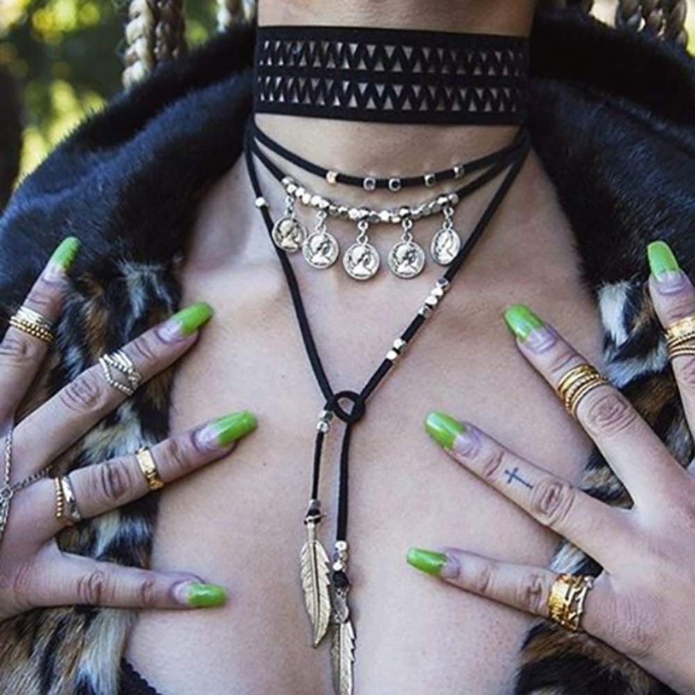 DoubleNine Boho Coin Choker Gypsy Gothic Necklace Suede Black Tribal Accessories for Women Girls