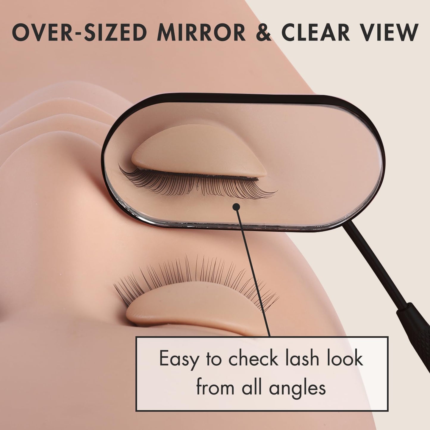 Embagol Lash Mirror Extra Large Makeup Mirror for Eyelash Extensions Detachable Stainless Steel Square Round Lash Extension Accessories(Black)