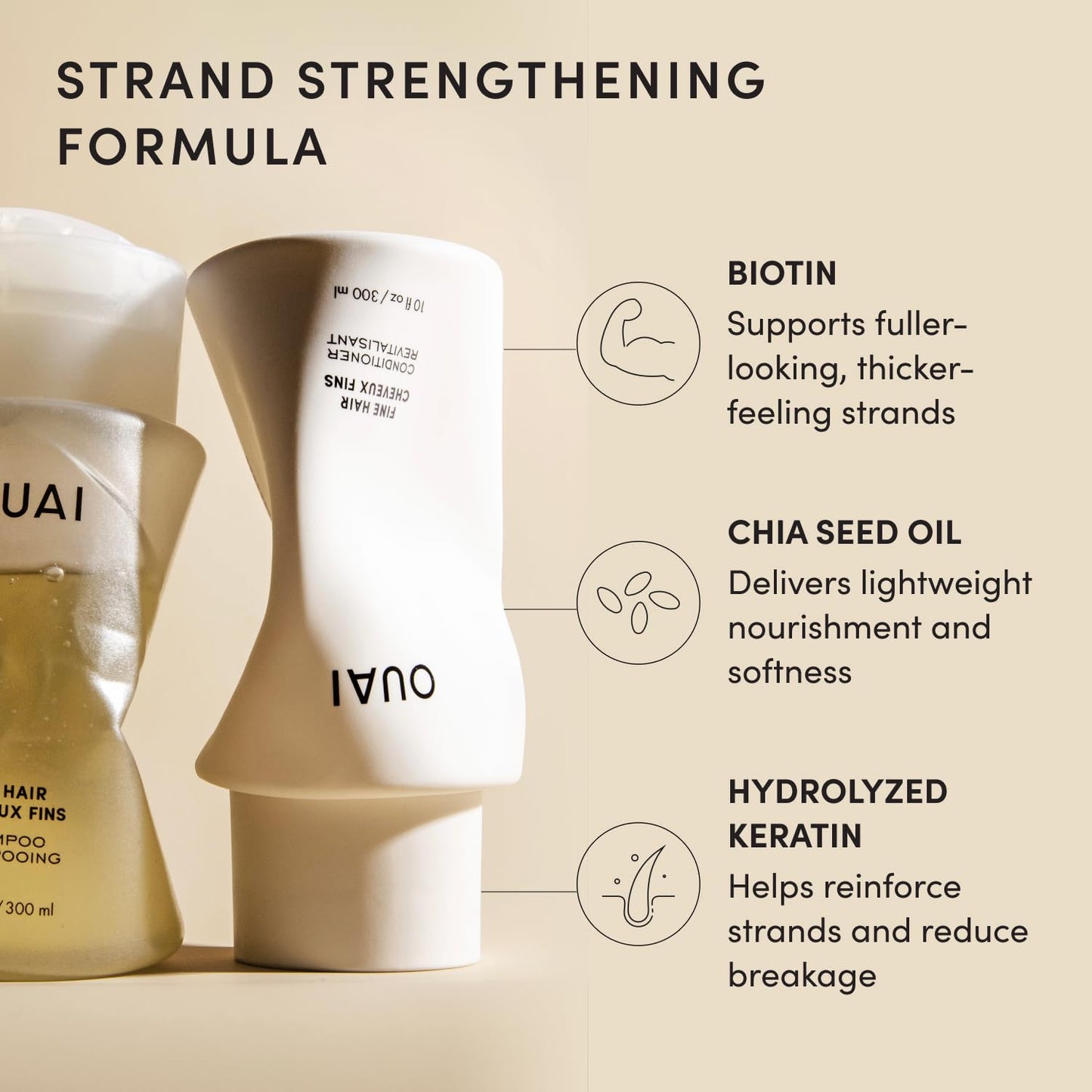 OUAI Fine Hair Shampoo & Conditioner Set, Travel Size - Volumizing Shampoo & Conditioner - With Strengthening Keratin, Biotin & Chia Seed Oil