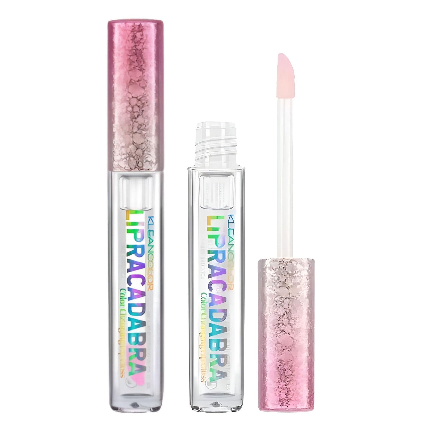 Kleancolor Lipracadabra Color Changing Lip Gloss 2 Pack - pH Activated Clear Gloss Reveals a Custom Pink Tint - Lightweight, Non-Sticky Shine - Candy