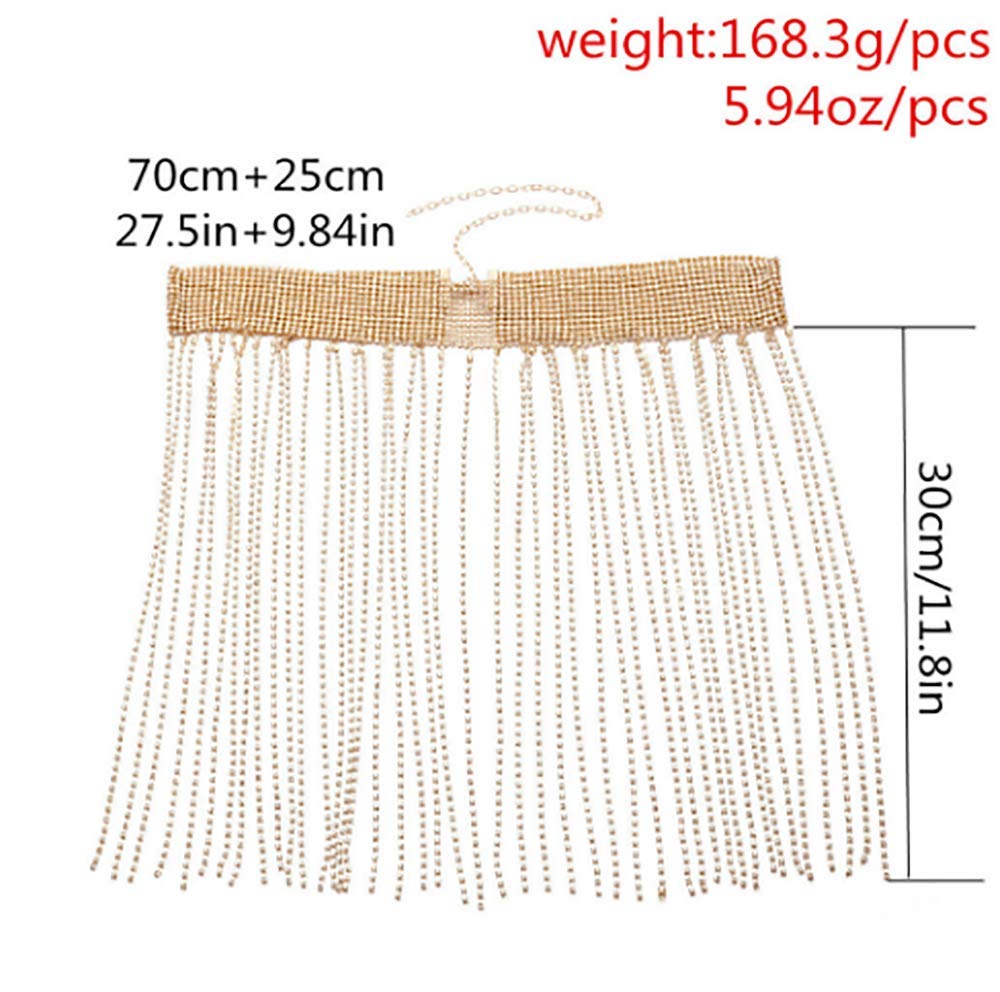 Denifery Sexy Women Skirt Body Chain Tassel Rhinestone Bikini Sparkly Club Half Skirt
