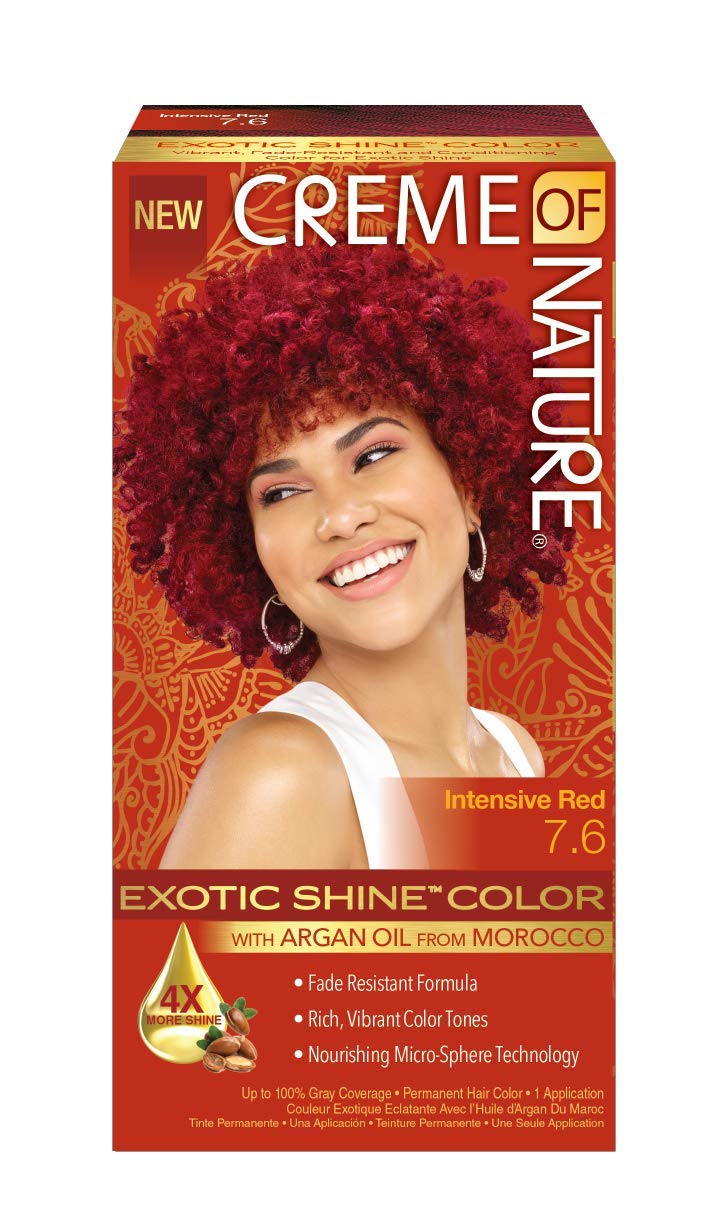 Exotic Shine Hair Color by Creme of Nature, 7.6 Intensive Red, with Argan Oil from Morocco, 1 Application