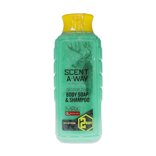 Hunters Specialties Scent-A-Way MAX Liquid Body Soap & Shampoo - Odorless Green Soap Scent Eliminator for Hunters, Trappers, Anglers, and Campers - 24