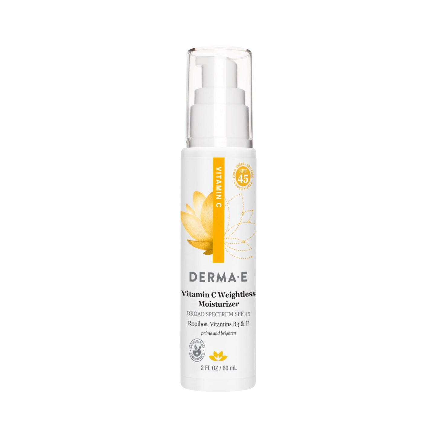 Derma E Vitamin C Weightless Moisturizer SPF 45, 2 Fl Oz, Skin Brightening Face Cream with Mineral UVA/UVB Sunscreen, Hydrating Face Moisturizer