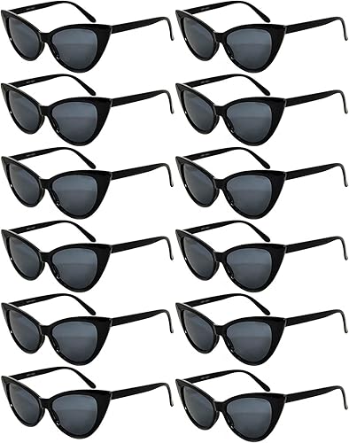 Retro Women's Cat Eye Vintage Sunglasses UV Protection Black Frame Smoke Lens Brand OWL 12 PCS