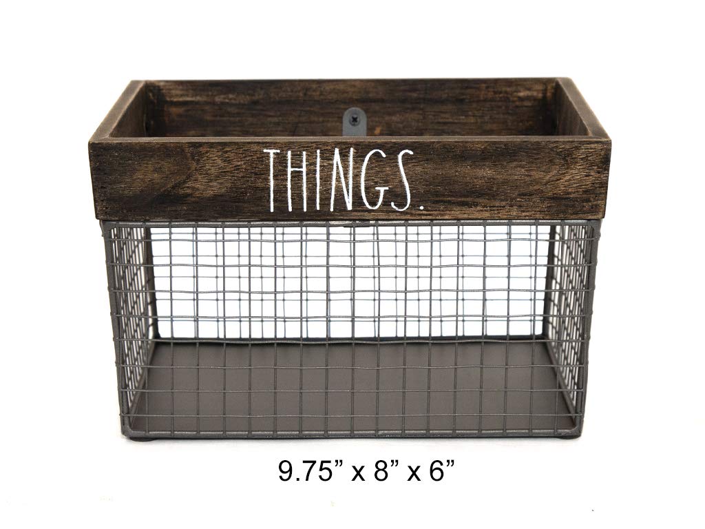 Rae Dunn by Designstyles Wire Storage Basket - Metal and Solid Wood Organizer - Decorative Folder Bin - for Office, Bedroom, Living Room, Closet…
