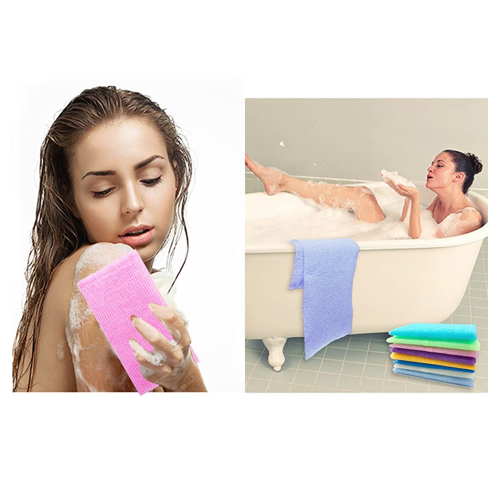 8Pcs 35 Inch Exfoliating Bath Cloth,Skin Bath Wash Towel,Nylon Shower Washcloth Body Scrubber Loofah for Women and Men