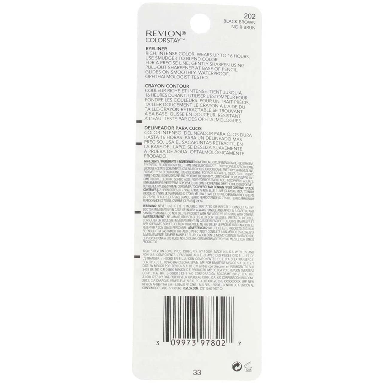 REVLON Pencil Eyeliner, ColorStay Eye Makeup with Built-in Sharpener, Waterproof, Smudgeproof, Longwearing with Ultra-Fine Tip, Black Brown, 0.01 Oz