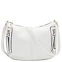 FashionPuzzle Faux Leather Two Front Zipper Pocket Crossbody Saddle Bag (White)