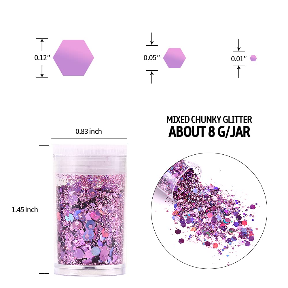 Chunky and Fine Glitter Mix, Estanoite 36 Colors Chunky Sequins & Fine Glitter Powder Mix, Cosmetic Makeup Flakes for Face Body Eye Nail Art Resin
