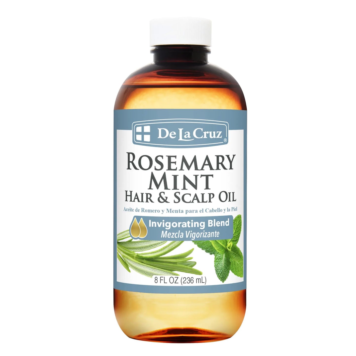 De La Cruz Rosemary Mint Oil Blend for Hair & Scalp - Revitalizing Formula with Castor, Avocado and Olive Oils- Naturally Moisturizing - 8 FL OZ