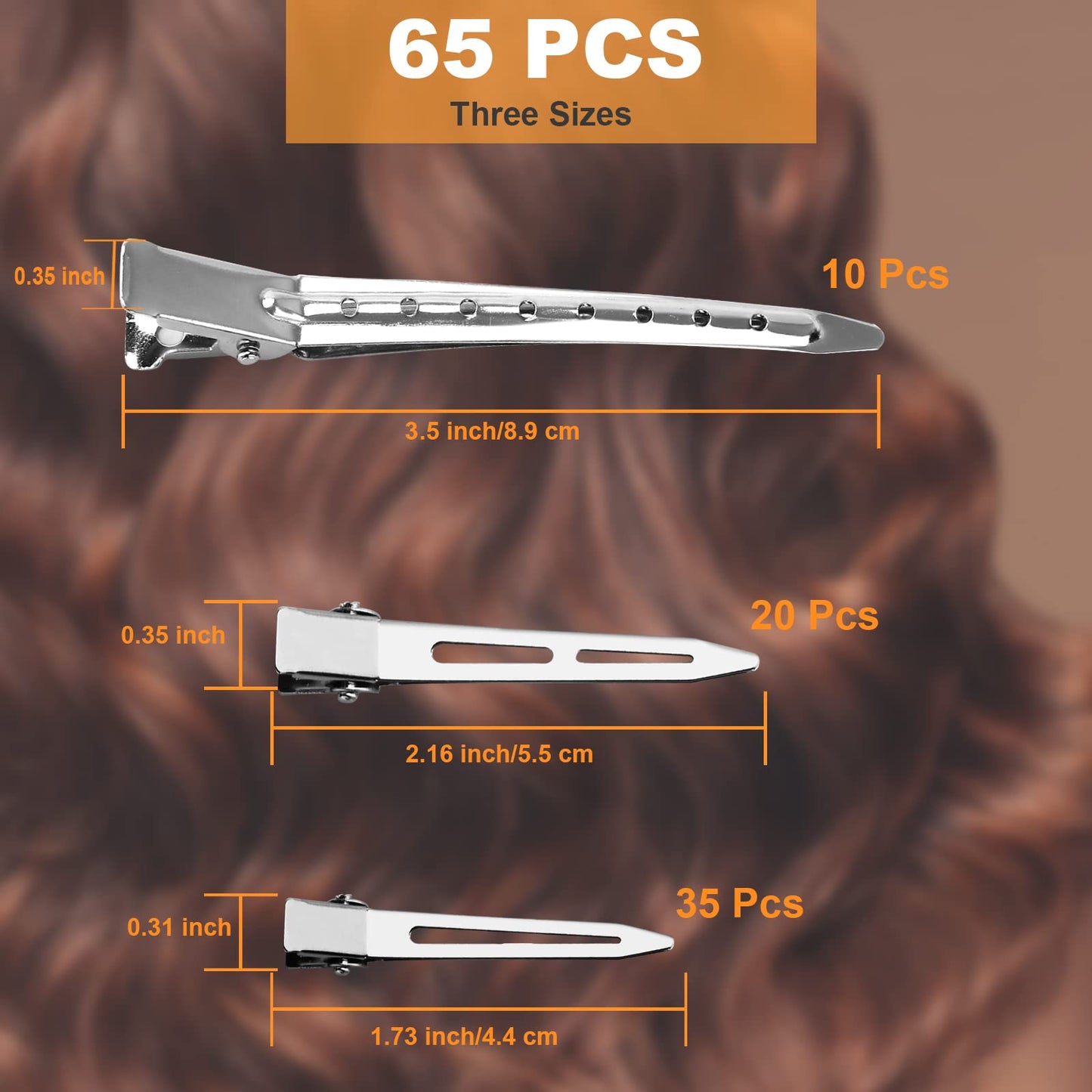 65Pcs Duck Billed Hair Clips for Styling Sectioning, Metal Silver Alligator Hair Clips for Women, 3 Sizes Long Hair Clip for Roller, Pin Curl Loc