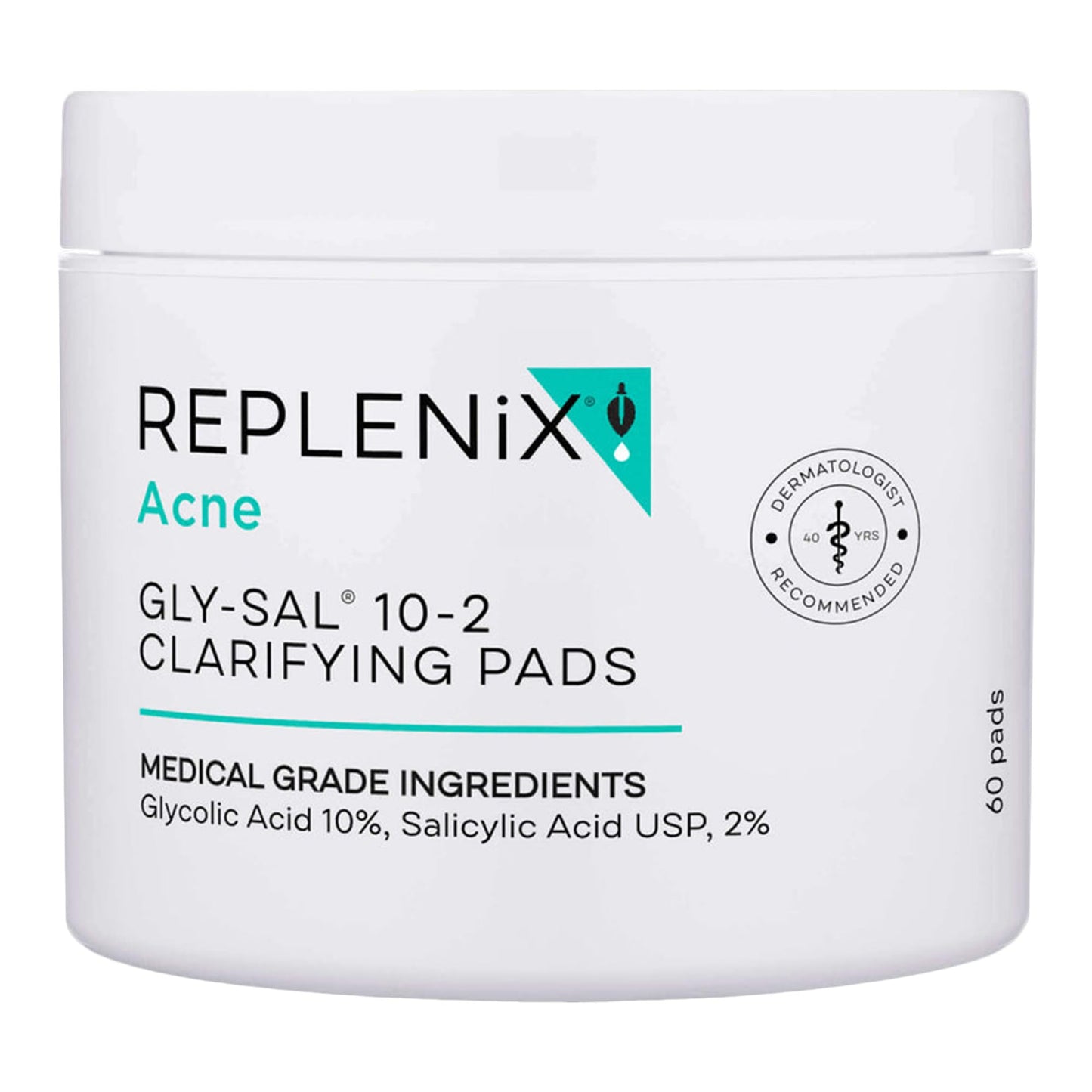 Replenix Gly-Sal Clarifying Acne Pads, 60 Count, Medical-Grade 10% Glycolic Acid & 2% Salicylic Acid Exfoliating Pads for Acne-Prone Skin, Help Clear