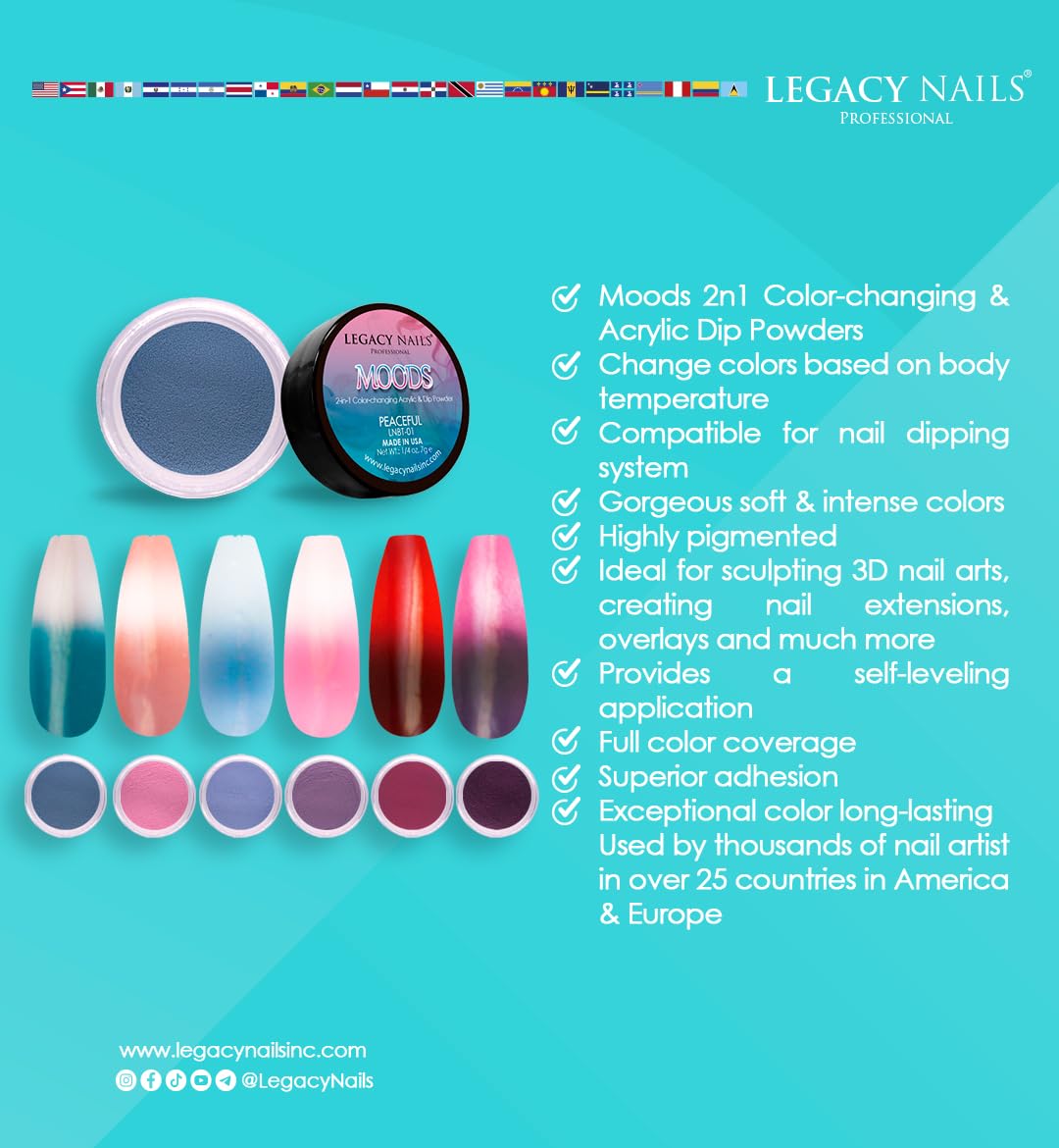 Legacy Nails Professional COLLECTION Acrylic Powder Kit 6 Colors Nail Art Set for Manicure DIY for Dip & Acrylic Nail Extensions (MOOD COLLECTION) Beauty & Personal Care LEGACY NAILS