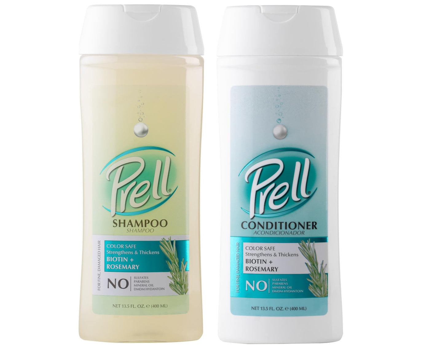 Prell Biotin & Rosemary Shampoo + Conditioner Set - Strengthens, Thickens & Revives Fine or Damaged Hair | Color-Safe Formula | 13.5 fl oz