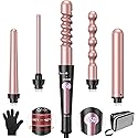 USHOW Curling Iron, Curling Wand Set, Instant Heat Up Hair Curler with Interchangeable Tourmaline Ceramic Barrels (0.5" to 1.25"), Adjustable